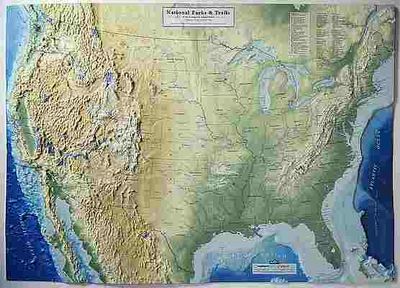 United States Raised Relief Map with National Parks 3D