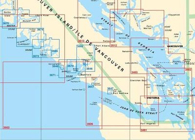 Canadian Nautical Chart Index Map for San Juan Islands and Strait of Juan de Fuca