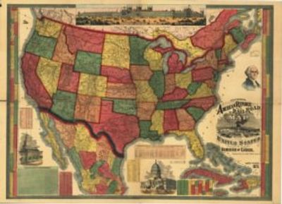 1875 United States Railroad Antique Map Reproduction