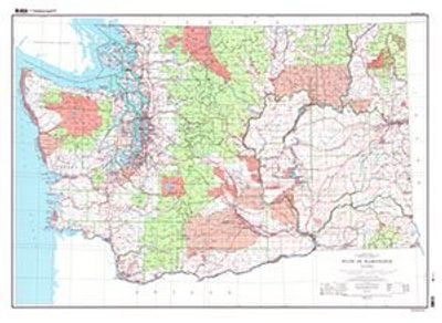 Washington State Wall Map showing National Forest by USGS