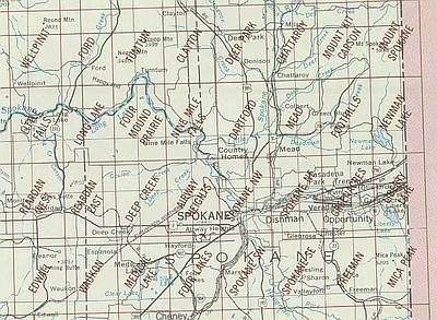 Spokane Area Index Map for USGS 1 to 24K Scale Topographic Trail Maps