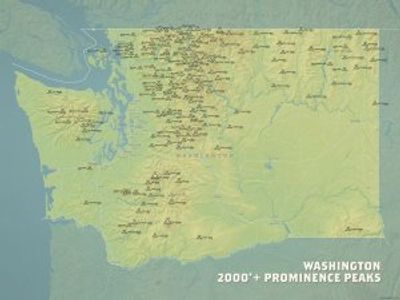 Washington Prominence Peaks Wall Map Print