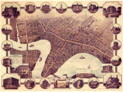 Winnipeg Canada Antique Birdseye View Wall Map 1884