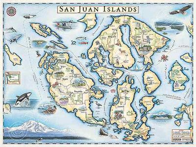 San Juan Islands Hand Drawn Wall Map Illustration Poster