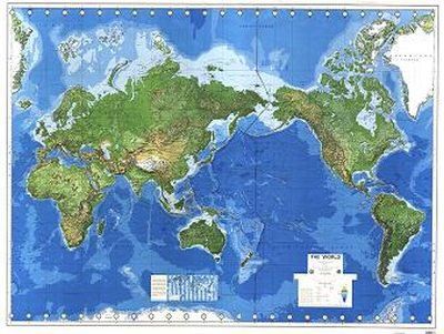 Physical World Map Large Blue Ocean with Countries Outlined