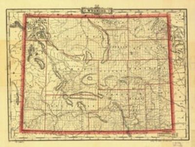 Wyoming Historic Antique Wall Map 1800s