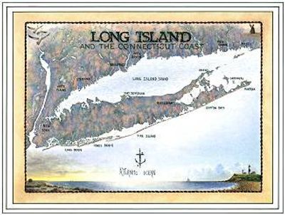 Long Island Nautical Watercolor Art Wall Map