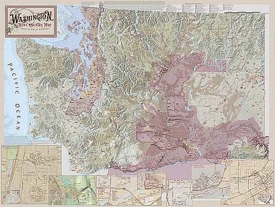 Washington State Wine Region Wall Map with Vineyards