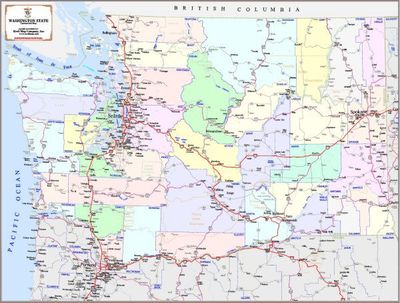 Washington State Wall Map with County Boundaries
