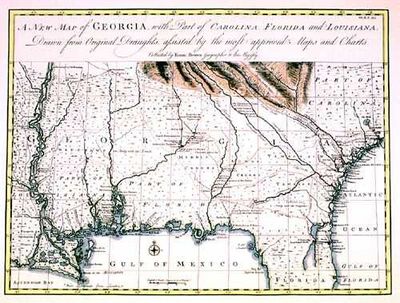 Antique Map of Georgia, Gulf Coast and Mississippi 1748
