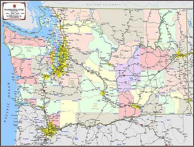 Map of Washington State - County Wall Map