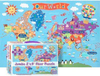 World Puzzle Jumbo Pieces Kids Cartoon Map