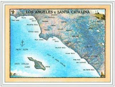 Los Angeles Nautical Watercolor Art Wall Map
