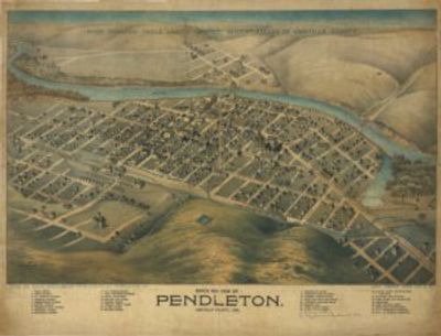 Pendleton Oregon 1890s Antique Map Replica