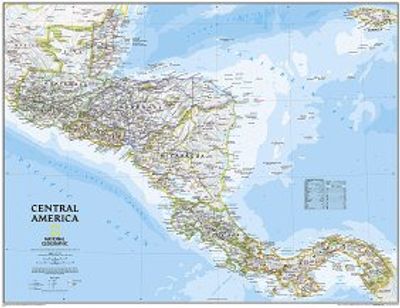 Central America Classic Blue Wall Map Poster National Geographic