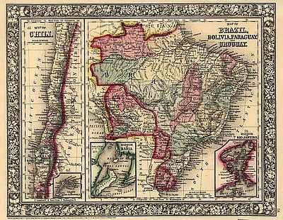 South America 1865 Antique Map Replica