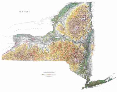 New York State Wall Map with Shaded Terrain Relief by Raven Maps