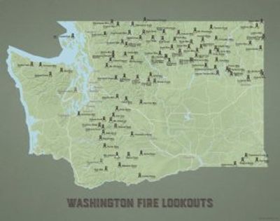 Washington Firelookouts Wall Map Poster