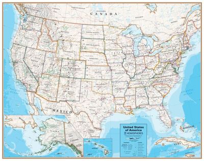 United States Contemporary Wall Map Blue Waypoint Geographics