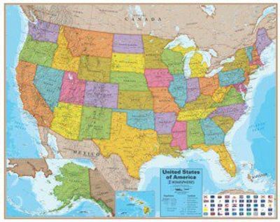USA Map with Flags Glossy Laminated