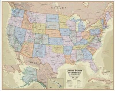 United States Antique Color Wall Map Poster Paper Laminated Classroom