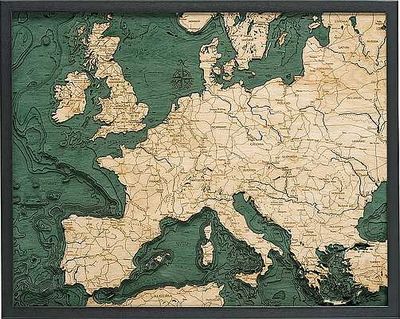 Western Europe 3D Wood Chart Map