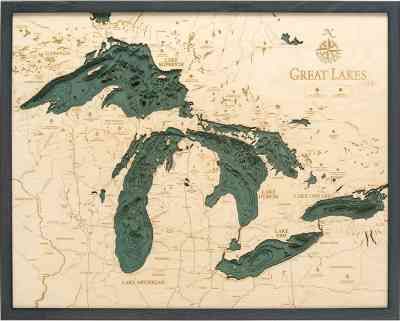 Great Lakes 3D Nautical Woodchart Map