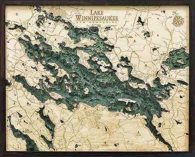 Lake Winnipesaukee 3D Nautical Wood Chart