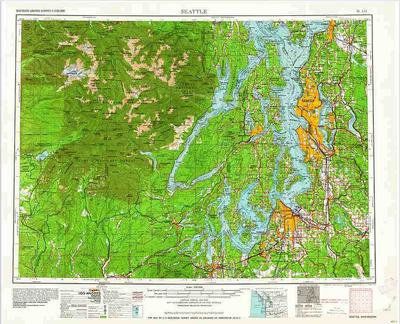 Seattle 1:250K USGS Topographic Wall Map Contour