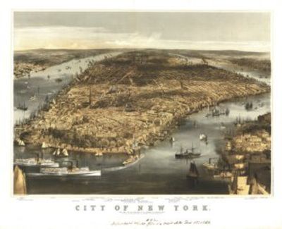 Antique Map of New York City, NY 1876