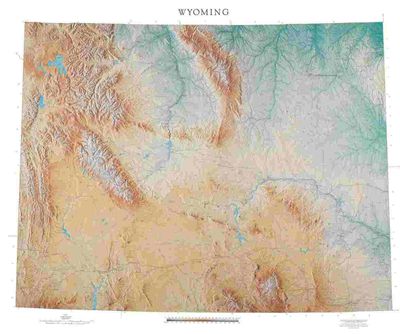 Wyoming State Physical Map with Shaded Terrain Relief by Raven Maps