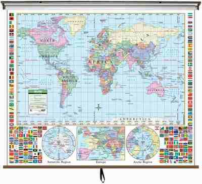 World Primary Age Classroom Style Pull Down Wall Maps
