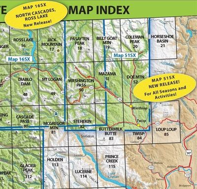 Cascade Mountains NorthEast Area Index Map for Green Trails Map Titles