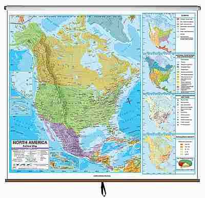 North America Political Classroom Style Pull Down Wall Maps