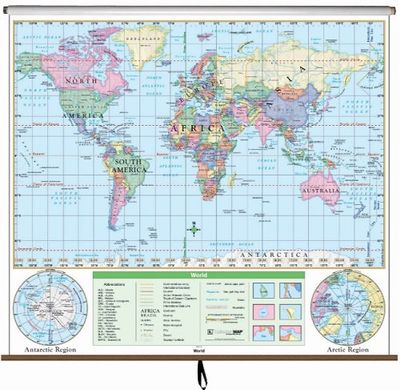 Pull Down World Map - Classroom World Map On Roller