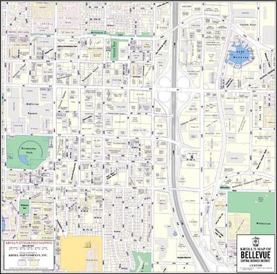 Downtown Bellevue Central Business District Wall Map with Building Names