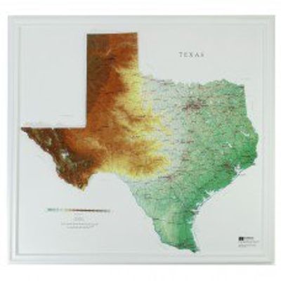 Texas Raised Relief Map Raven Colors