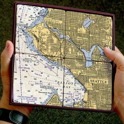 Nautical Chart Coaster Set of 4 - Seattle & Elliott Bay
