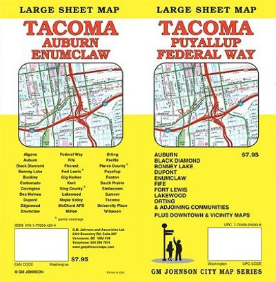 Tacoma Large Area City Street Map GM Johnson