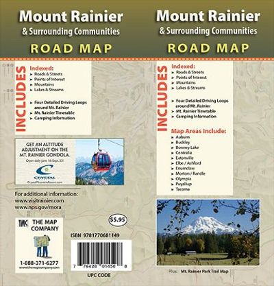 Mt Rainier and Surrounding Areas Travel Map GM Johnson