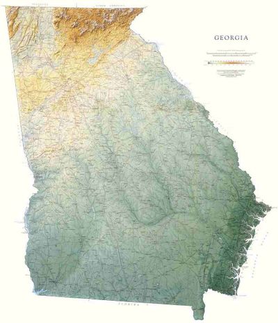 Georgia State Wall Map with Shaded Relief by Raven Maps