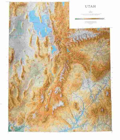 Utah State Wall Map with Shaded Terrain Relief by Raven Maps