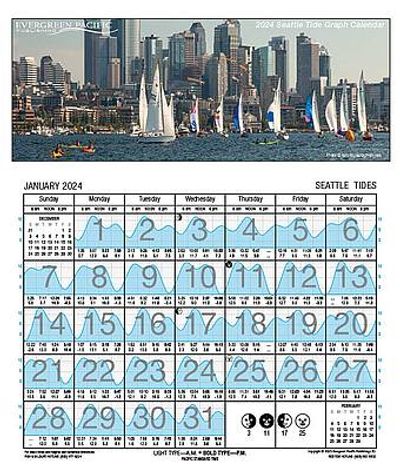 Tide Graph Calendar 2024 for Seattle and Port Townsend San Juan Islands