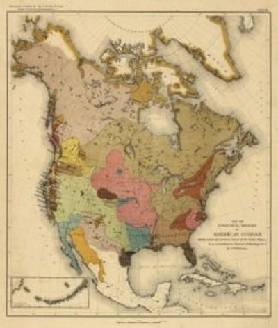 Antique Map of American Indian Linguistics 1890