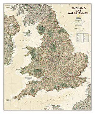 England Wales Executive Tan Wall Map Poster National Geographic