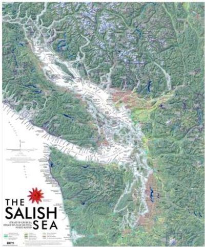 Salish Sea Wall Map Terrain Physical Poster Art Mitchell Geography