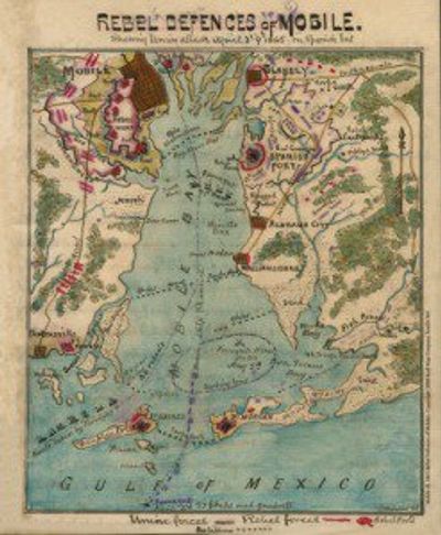 Antique Map of Civil War Rebel Defences - Mobile, AL 1865