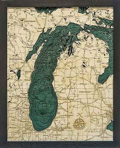 Lake Michigan 3D Wood Chart - Small Size