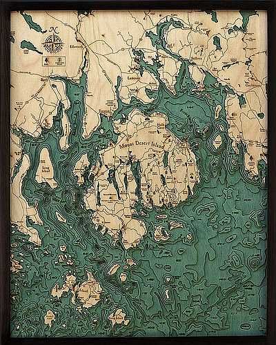 Mount Desert Island 3D Nautical Wood Chart