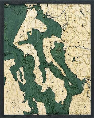 Whidbey Island 3D Nautical Wood Chart